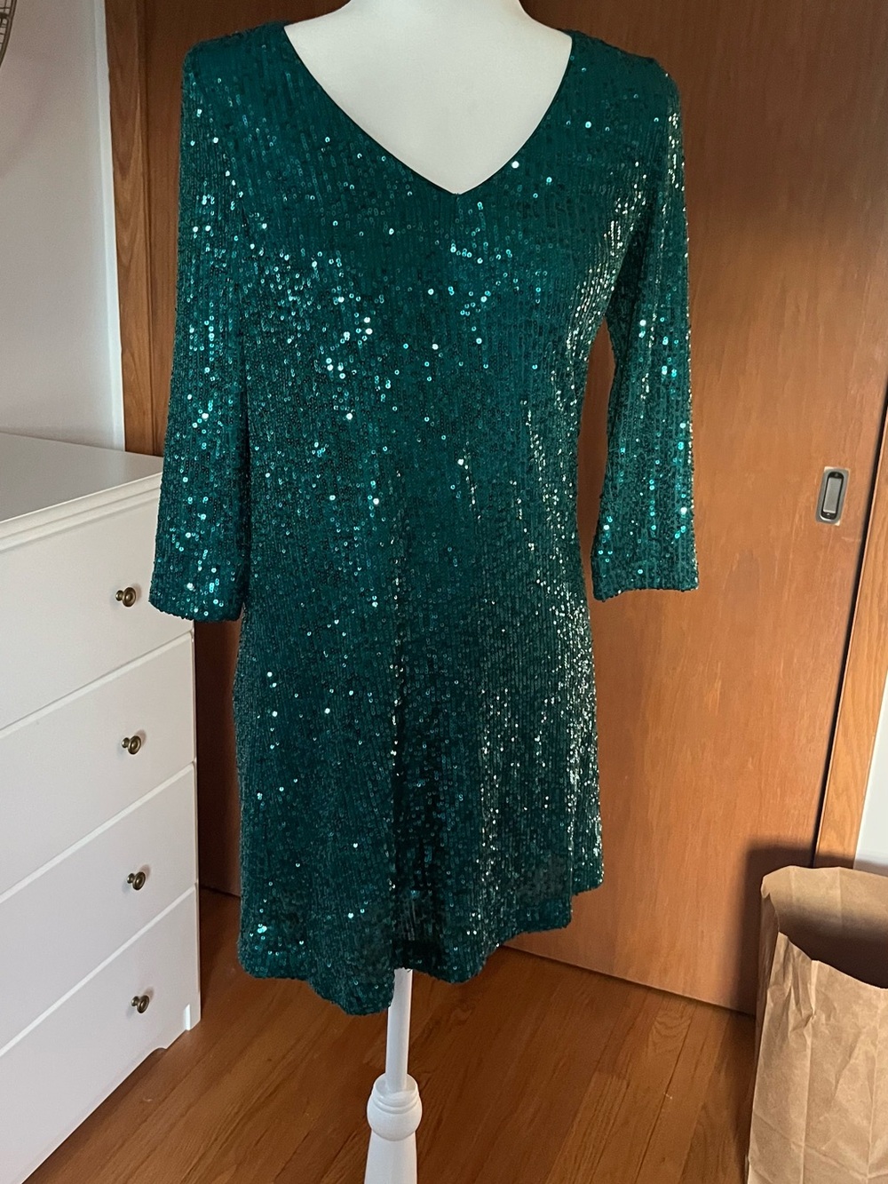 Lulus Emerald Green Sequin V-Neck Mini Dress Size Small